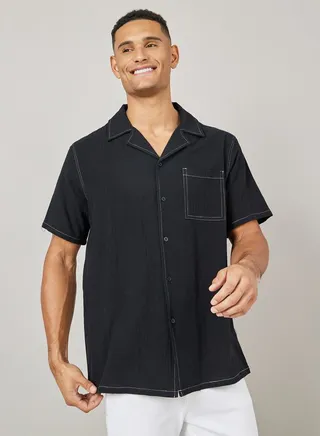 Contrast Stitch Detail Relaxed Fit Resort Collar Shirt