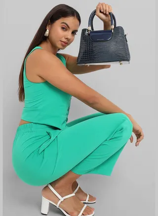 Solid Zip Lock Regular Vegan Leather Hand Bag with Detachable Strap For Women
