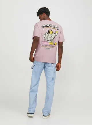 Front and Back Print Crew Neck Relaxed Fit T-shirt