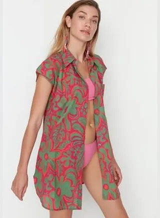 Floral Pattern Woven 100% Cotton Shirt TBESS22GO0538
