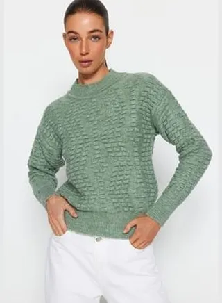 Mint Soft Textured Crewneck Knitwear Sweater TWOAW24KZ00111