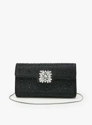Women's Embellished Crossbody Bag with Detachable Chain Strap and Flap Closure