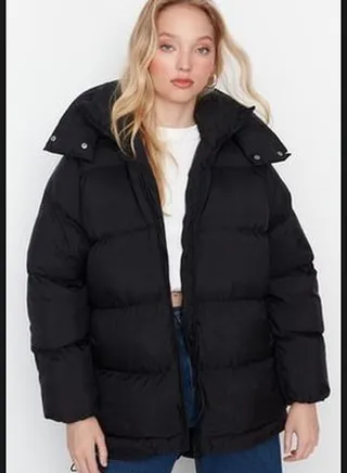 Black Oversize Hooded Water Repellent Inflatable Coat TWOAW23MO00193