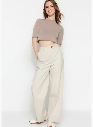 Stone Wide Leg Woven Trousers TWOSS23PL00142
