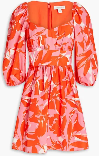 Gathered floral-print taffeta mini dress