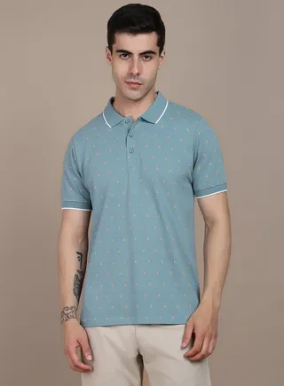 Ditsy Print Slim Fit Polo with Tipping Detail