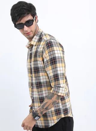 Tartan Checked Slim Fit Shirt with Long Sleeves