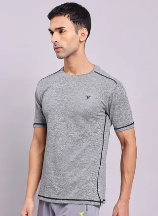 Contrast Stitch Detail Melange T-Shirt