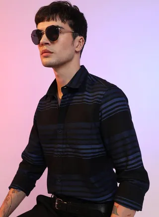 Colorblock Striped Shirt with Long Sleeves