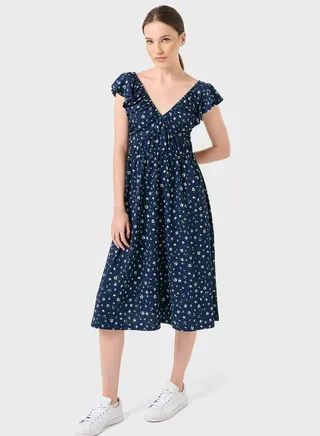 Ruched Neck Floral Print Dress
