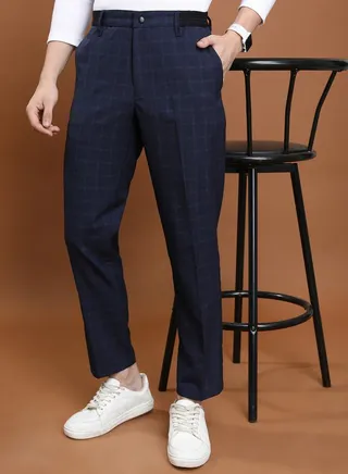 Grid Checked Mid Rise Trousers