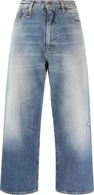 Distressed-Finish Denim Jeans