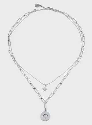RAYNE DOUBLE CIRCLE EYE & STAR PENDANT PAPERCLIP NECKLACE