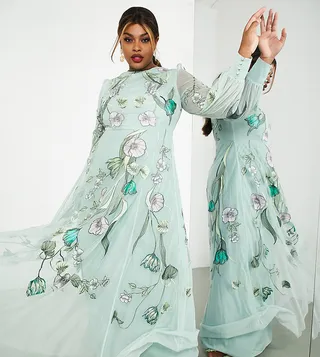 ASOS EDITION Curve embroidered floral nouveau placement maxi dress in green
