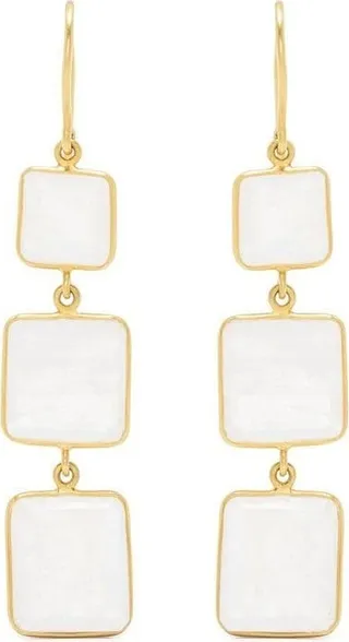 18kt Yellow Gold Triple Drop Moonstone Earrings