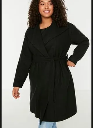 Black Belted Wide Collar Oversize Cashmere Coat