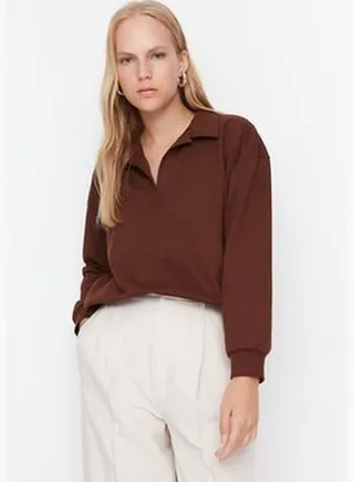 Brown Regular/Normal fit Basic Polo Collar Regular"," Thin Knitted Sweatshirt