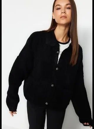 Black Bomber Jacket Look Wide Fit Boucle Knitwear Cardigan TWOAW24HI00177