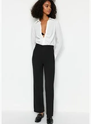 Black High Waist Woven Trousers TWOSS21PL0093