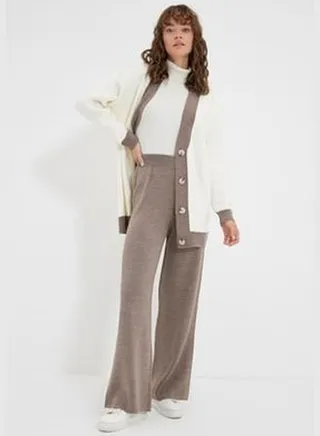 Mink Stripe Detailed Cardigan-Pants Knitwear Set TCTAW22AU0156
