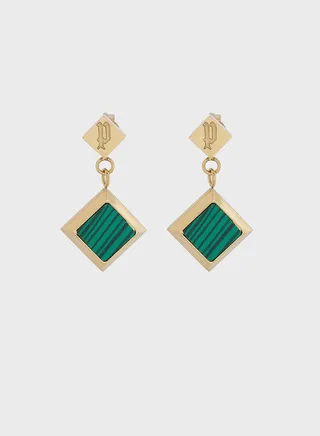 Earrings With Malachite Inlay & Crystal