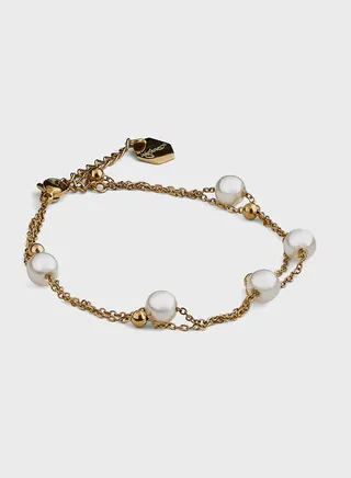 CHARLOTTE MINI PEARL PENDANT DOUBLE CHAIN BRACELET