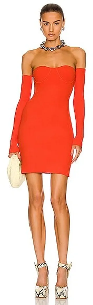 Helmut Lang Contour Pinched Mini Dress in Red