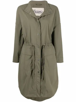 Drawstring Waist Parka Coat
