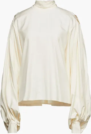 Gathered silk turtleneck top