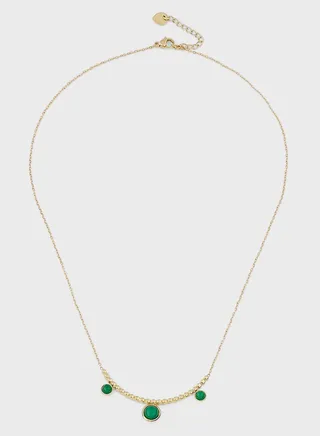 CLARA NATURAL STONE CIRCLE PENDANT BEADED BAR NECKLACE