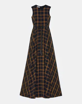 Fine Plaid Crepe Sleeveless Fit Flare Gown