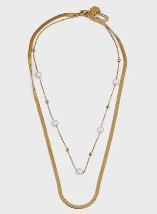 LULU PEARL & HERRINGBONE DOUBLE NECKLACE