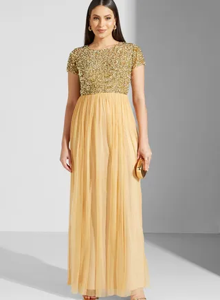 Hadia Ghaleb Sequinned Round Neck Dress