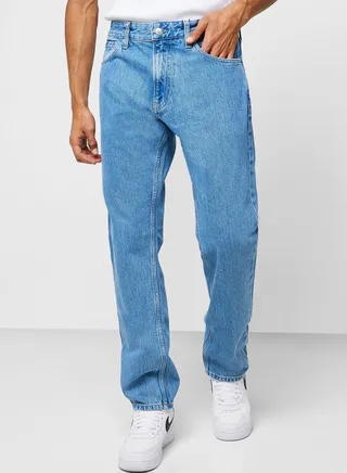 Mid Wash Straight Fit Jeans