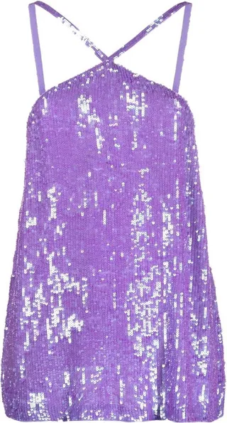 Blush sequin-embellished halter top