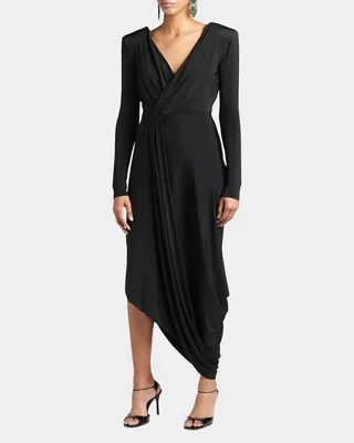 V-Neck Draped Jersey Maxi Dress