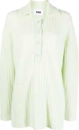 Ribbed Knitted Polo Shirt