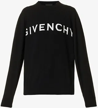 Womens Black White Logo-embroidered Relaxed-fit Cashmere Knitted Jumper