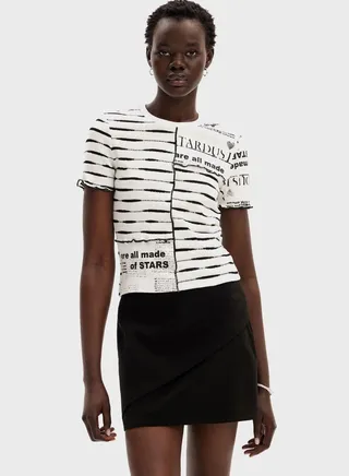 Striped Patchwork Newspaper T-Shirt