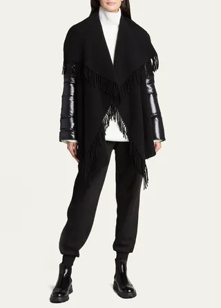 Mantella Down-Sleeve Wool Fringe Poncho