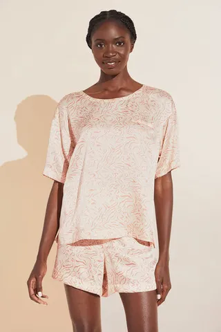 Inez Washable Silk Printed Short Sleeve Tee & Boxer PJ Set