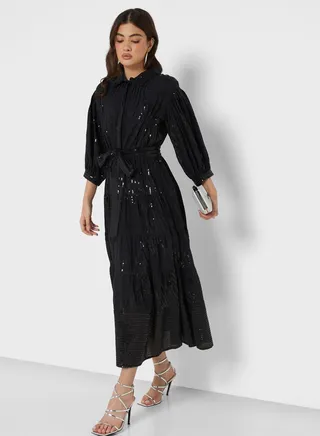 Embroidered Tiered Dress