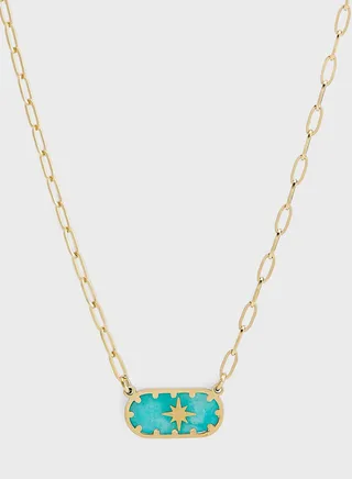 INDIGO GOLD OVAL TURQUOISE STAR LINK NECKLACE