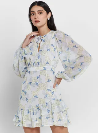 Ruffle Hem Floral Printed Dress