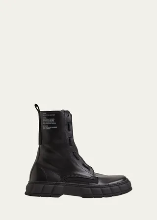 Apple Faux Leather Tall Zip Combat Boots