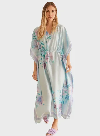Floral Satin Kaftan Dress