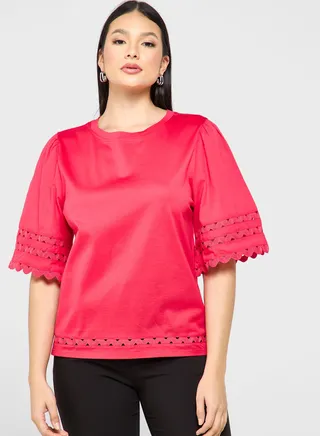 Lace Trim Crew Neck Top