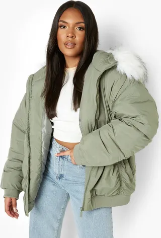 Plus Faux Fur Trim Bomber Jacket