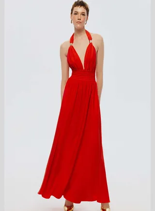 Halter Neck Ruched Detail Dress