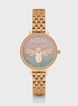 Pink & Sage Mop & Stone & Bee Analog Watch